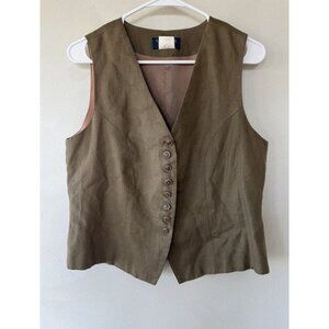 VTG Vintage Country Shop Button Vest Green Blouse Up 100% Linen Women’s Medium